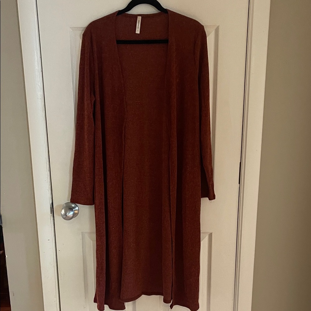 Emerald Brick Red Knit Sweater side slits